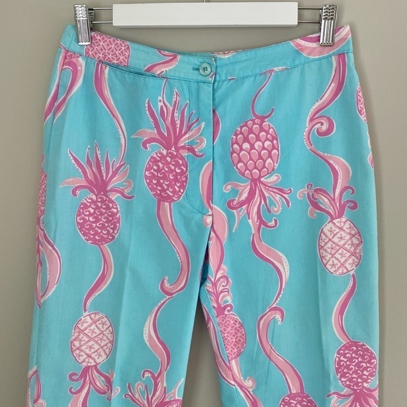 Vintage Lilly Pulitzer Cropped Pants Pink Blue Pineapple print Size 4 - Picture 3 of 16